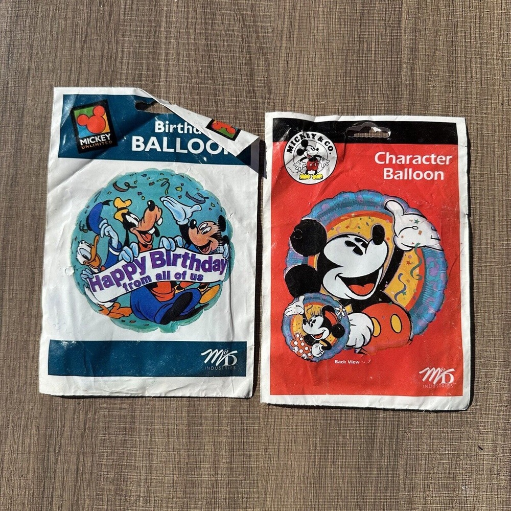 Vintage 90s Disney Mickey Mouse Unlimited Birthday Balloons Goofy Lot of 2
